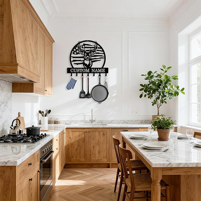 Personalized Deer Key Holder Wall Mount, Custom Metal Keys Hanger for Wall with Name, Custom Key Rack Holder with Hooks for Entryway, Front Door, Hallway, Living Room, Kitchen