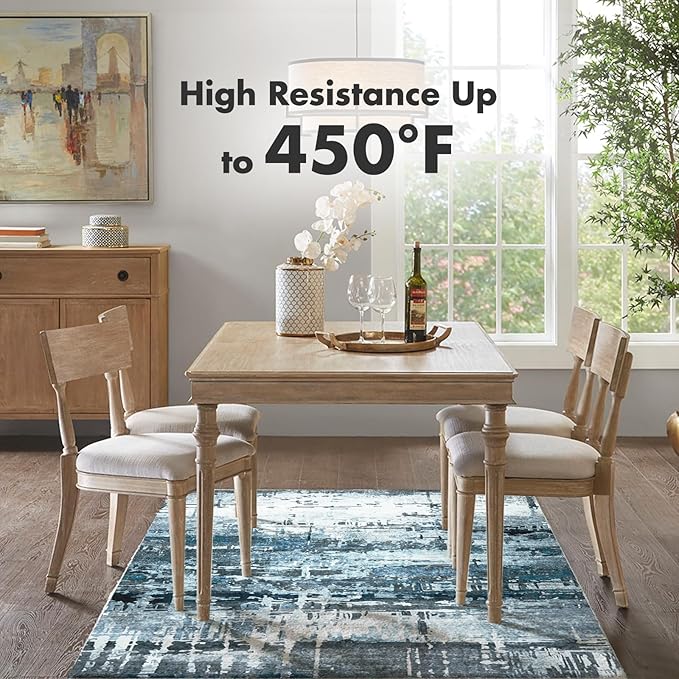6x9 Soft Washable Area Rugs for Living Room and Bedroom, Non-Slip Stain Resistant Indoor Carpet, Cozy Floor Mat for Dining Room, Office, Under TableStain Resistant Blue