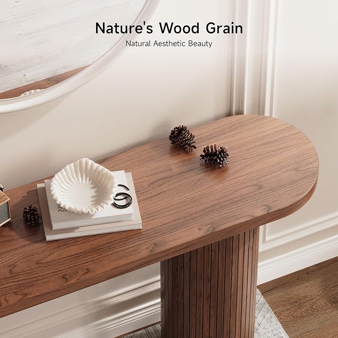 ONBRILL 55 Inch Fluted Entryway Table, Wood Console Table, Couch Tables Behind Sofa, Farmhouse Style, Modern Sofa Stand for Entrance Hallway Living Room Foyer (Walnut)