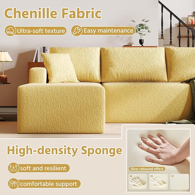 140" Modular U-Shaped Sectional Sofa, 7-Seater Cloud Couch with Double Chaise, Modern Sleeper Sofa,No Assembly Sectional Cloud Boneless Sofa Couches for Living Room/Apartment