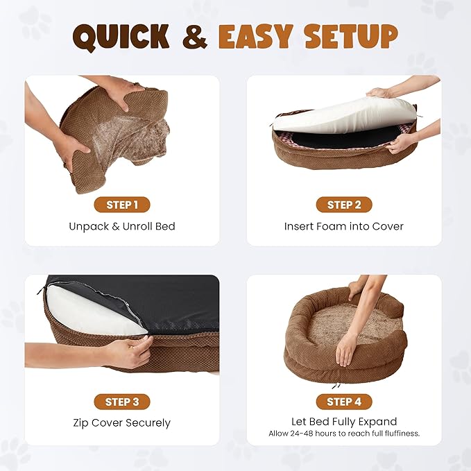 XXL Dog Bed for Extra Large Dogs – Orthopedic Egg Crate Foam Couch with Bolster, 4.7-inch Thick, Washable Removable Cover, Plush Sofa Pet Bed, XLarge Sized, 52"x40", Camel
