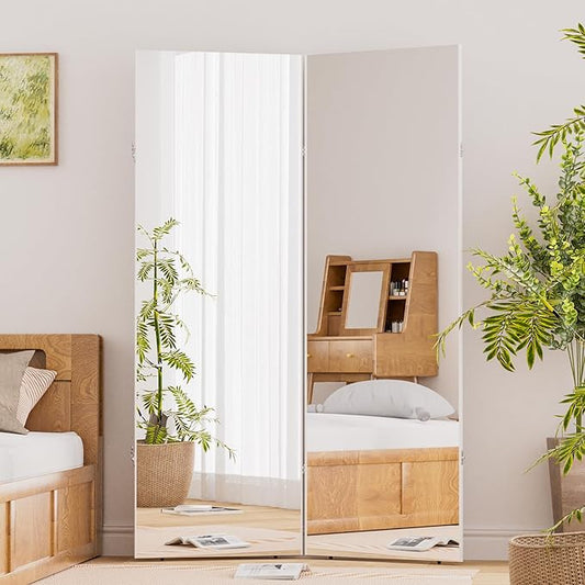 brisafe 360-Degree Folding Full-Length Mirror - 71"x47" Oversized Anti-Shatter Nano Film Mirror, Space-Saving Foldable Design for Home Gym/Yoga Studio,White, 60% Commercial Insurance Discount