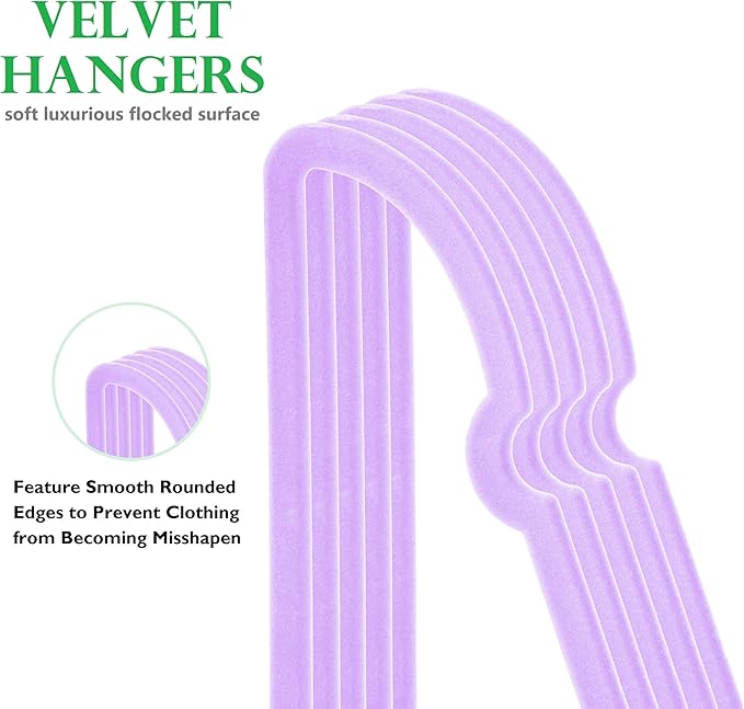 Light Purple Velvet Hangers 50 Pack, Premium Heart Hanger Non-Slip Felt Hangers, 360° Swivel Rose Gold Hooks, Space Saving Slim Hangars, Durable & Cute Clothes Hangers for Adult