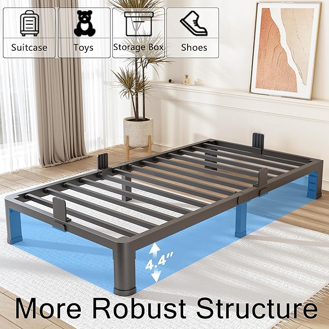 FUIOBYVV 6 Inch Twin XL Bed Frame with Rounded Corner and Headboard Hole Mattress Retainers 3500 LBS Metal Heavy Duty Steel Slats Support No Box Spring Needed Platform Noise Free Easy Assembly
