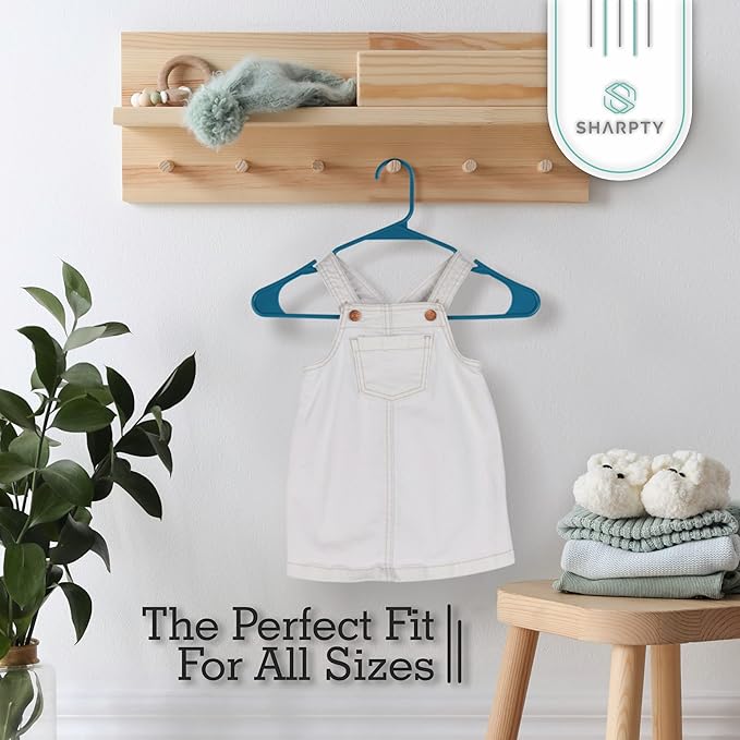 Sharpty Plastic Hangers Clothes Hangers for Clothing, Closet, Coats & Shirts - Notched, Durable, Thick, Tough & Space Saving - for Everyday Standard Use, Room Essentials & Basics - 20 Pack - Blue