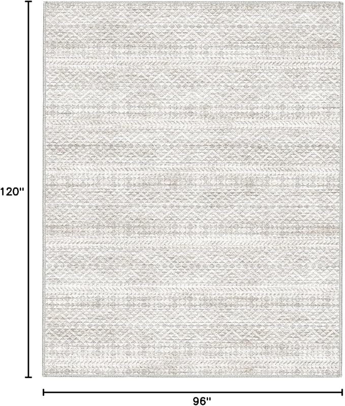 8'x10' Machine Washable Vintage Design Area Rug - Non Slip, Stain Resistant for Home, Office, Machine Washable Area Rug, 8x10 Area Rugs for Living Room (Grey Beige 8x10)…