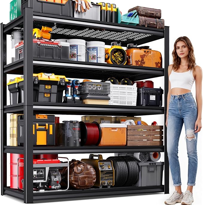 Garage Shelving-3000 lbs 5 Tier Storage Shelves,Adjustable Heavy Duty Metal Shelving Unit and Storage Large Wire Rack,Utility Steel Shelf for Warehouse Industrial Pantry Basement 71"x46"x18"