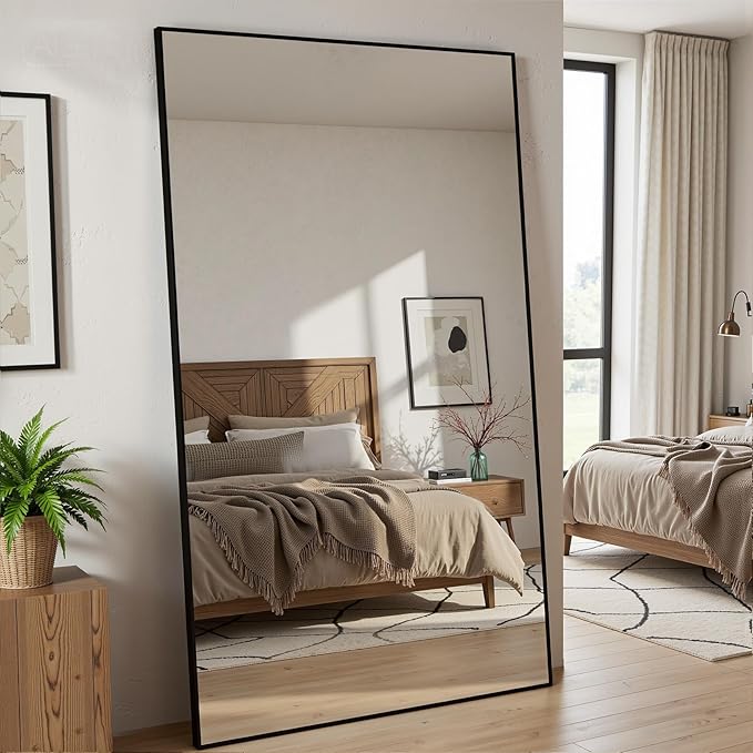 Full Length Mirror, 81"x41" Full Body Mirror, Floor Mirrors with Stand, Body Mirrors Standing Hanging Leaning Against Wall,Aluminum Frame Mirrors for Bedroom Cloakroom,Living Room,Black
