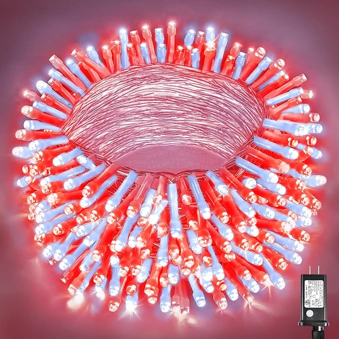 500 LED Christmas Lights Outdoor - 165ft Christmas String Lights 8 Modes Plug in Waterproof Twinkle Fairy Light with Timer Memory for Indoor Outside Bedroom Home Party Decoration, Red&White