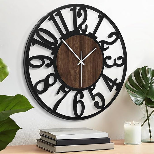 LEIKE 14in Arabic Numeral Wall Clock Battery Operated Black, Silent Non Ticking, Wall Clocks for Living Room Decor, Small Classic for School, Office, Home, Kitchen, Bedroom