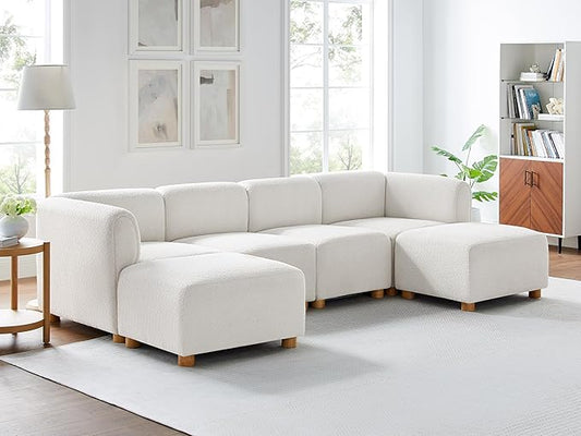 VANOMi Oversized Modular Sectional Sofa, U-Shaped Sectional Couches for Living Room, 6 Seats Modular Sofa with Reversible Chaises, Cream White