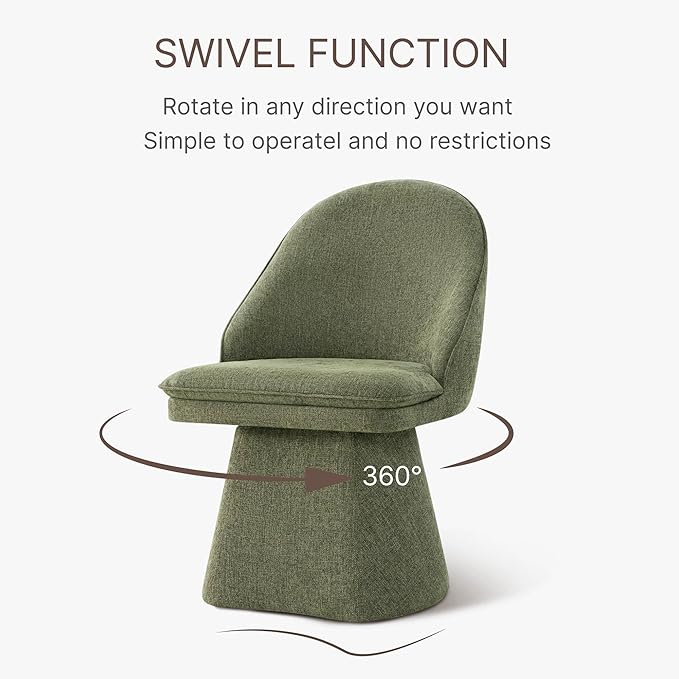 Swivel Dining Chairs Set of 4, Upholstered Mid Century Modern Deskchair with Round Back, Linen Fabric Kitchen Chairs for Dining Room, Bedroom, Dressing Room, Moss Green