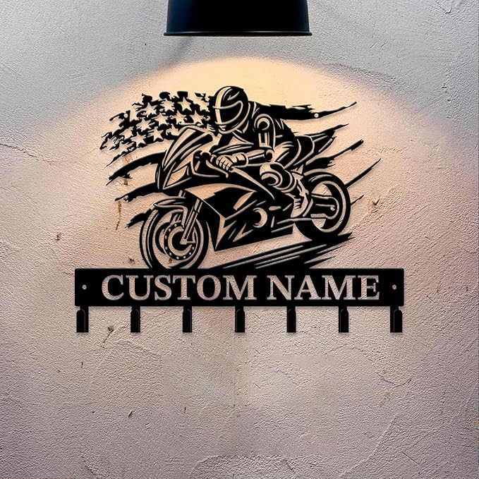 Personalized Custom Name Motorcycle Keys Hooks,Metal Motorcycle Art Clothes Keys Hooks,Metal Motorcycle Lover Wall Home Storage Decorative Keys Hooks,Key Holder Hooks for Wall (Style D)
