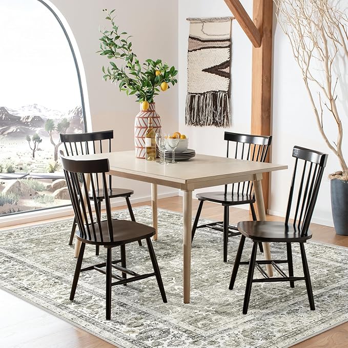 Deerly Washable Rug 5x7 Area Rugs for Living Room, Non Slip Large Rug for Bedroom Dining Room, Low-Pile Kid & Pet Friendly Distressed Carpet Print Floor(Cream)