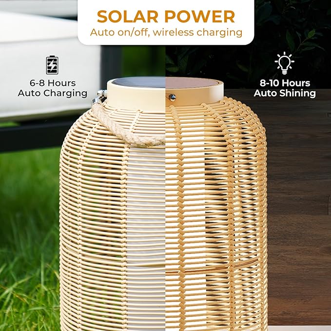 Solar Yard 1-Piece Outdoor Floor Lamp, Solar Water-Resistant Boho Lantern Lights for Outside Hanging Table Lanterns Decoration for Garden, Patio, Porch, Trees, Pathway, Cylinder Natural