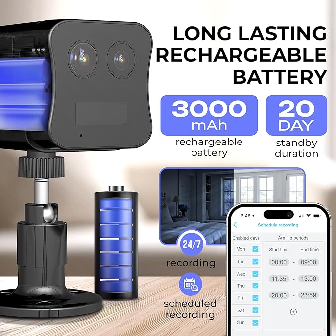 No WiFi Security Camera, 4G LTE Cellular Security Camera Wireless Indoor Cam with Night Vision, Built-in SIM Card, 20 Day Standby Battery, Dual Lens, 6X Hybrid Zoom, Human/PIR Motion