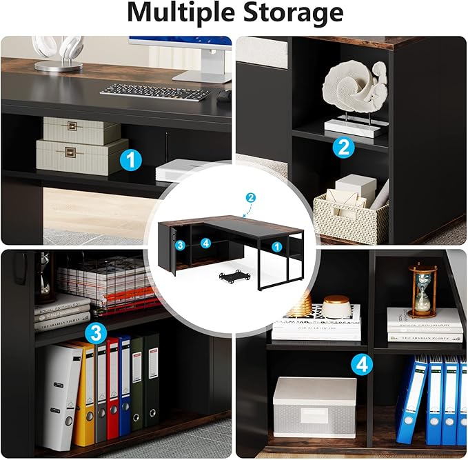 LITTLE TREE Large Computer Desk with File Cabinet, 71 inch Executive Desk L Shaped Office Desk, Business Furniture Desk Workstation for Home Office, Brown