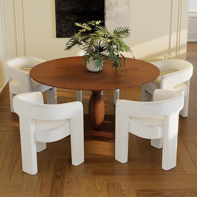 Modern Sherpa Dining Chairs Set of 5, Upholstered Barrel Chairs with Arms Comfy Accent Side Chairs for Living Room/Dining Room/Reception, White