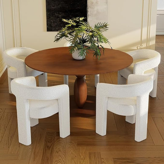 Modern Sherpa Dining Chairs Set of 5, Upholstered Barrel Chairs with Arms Comfy Accent Side Chairs for Living Room/Dining Room/Reception, White