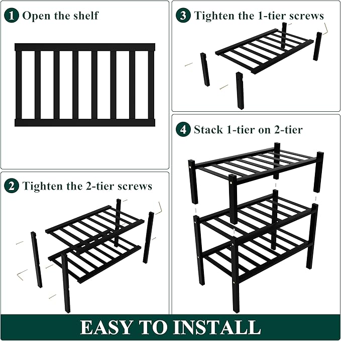 Smiry Shoe Rack, 3 Tier Small Bamboo Shoe Organizer, Stackable Free Standing Wooden Shoe Storage Shelf for Closet, Entryway, Front Door Entrance, Black