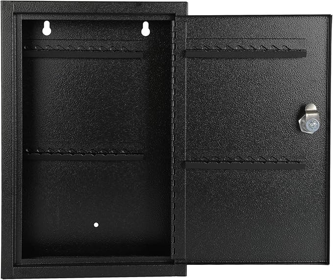 KYODOLED Key Storage Lock Box Wall Mount, Locking 40 Key Cabinet Holder Box with Key Lock, Hooks & Labels for Home, Office, Commercial Management, 2.5" D x 8.1" W x 12.1" H, Black