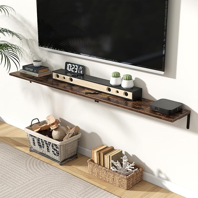 Fun Memories Deep Floating Shelves, 36W x 8D Floating Shelves Set of 2, Wall Mounted Shelf with Metal Brackets, Rustic Wood Wall Shelf for Bathroom, Kitchen and Living Room, Rustic Brown