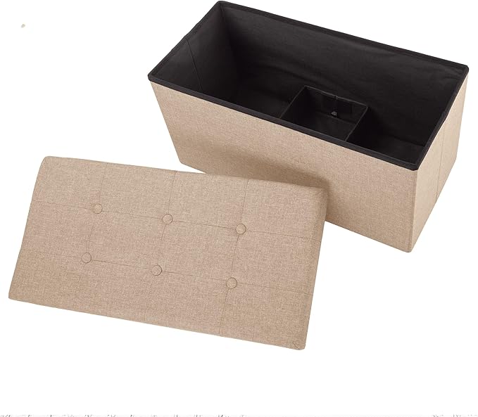 Lavish Home Ottoman Set of 2 - Ottoman Foot Rest, Linen Chest, or Storage Bench Set - 30in Ottomans for Living Room, Bedroom, Dorm Storage (Beige)