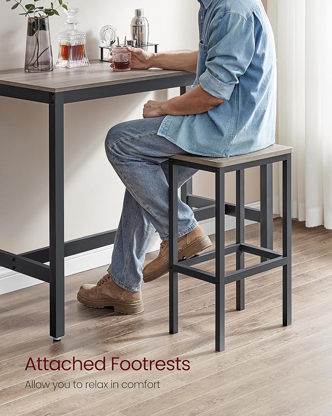 VASAGLE Bar Table and Chairs Set, Rectangular Table with 2 Stools, Dining Pub Set for 2, Space Saving for Kitchen Breakfast, Living Room, Party Room, Greige and Black ULBT015B02