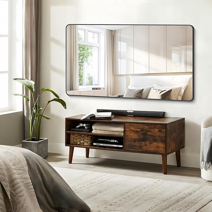 FORBATH Bathroom Mirror 30" x 55", Large Rectangular Wall Mirror with Black Aluminum Frame Rounded Corner, Wall Mounted Mirror for Bathroom Bedroom Entryway Living Room