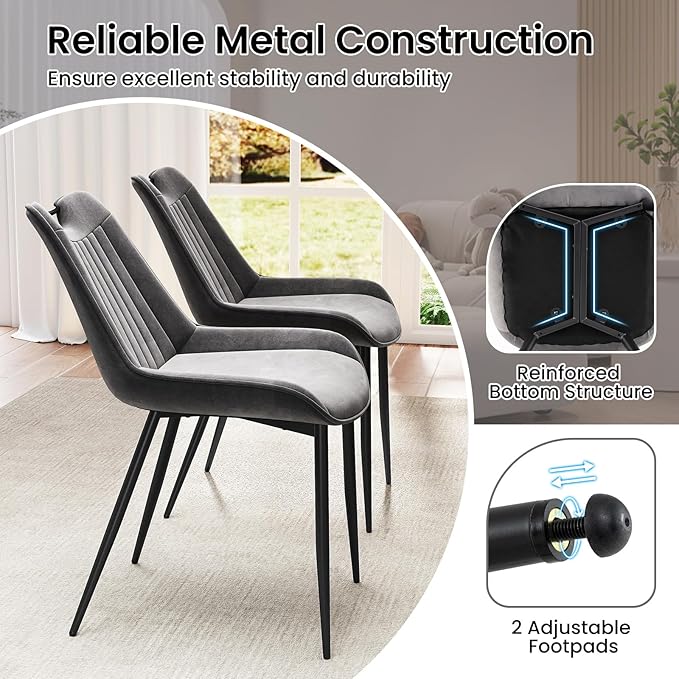 Giantex Dining Chairs Set of 4, Soft Velvet Upholstered Kitchen Dining Room Chairs w/Handle, Metal Legs, Curved Back, Modern Armless Accent Side Chair for Living Room, Restaurant (Velvet Gray)