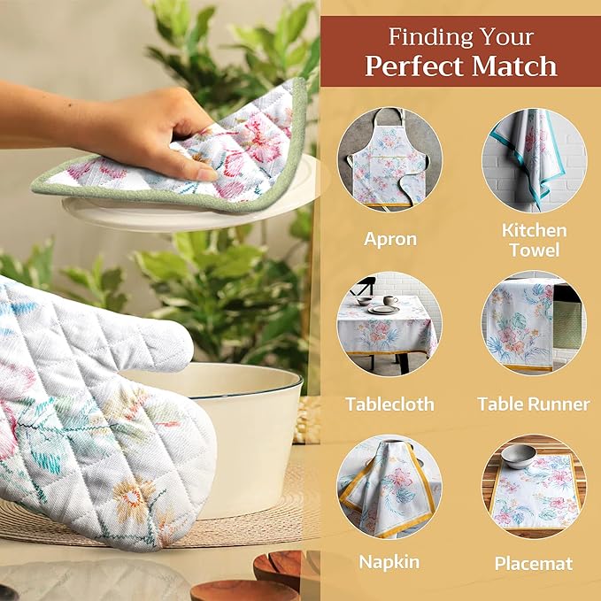 Maison d' Hermine Pot Holders set 100% Cotton Heat Resistant Potholders 8" x 8" Hot Pads with Loop BBQ, Cooking, Baking, Grilling, Kitchen, Handling Hot Pans Spring/Summer (Pack of 2, Paradise Island)