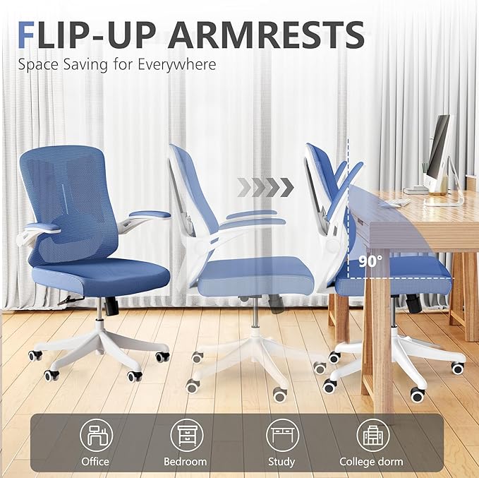 Office Chair,Ergonomic Comfy Home Desk Chair with 350LBS Capacity,High Back Gaming Chair with Wheels,Mesh Computer Chair,Lumbar Support, Adjustable Headrest,Flip-up Armrest (01Blue)