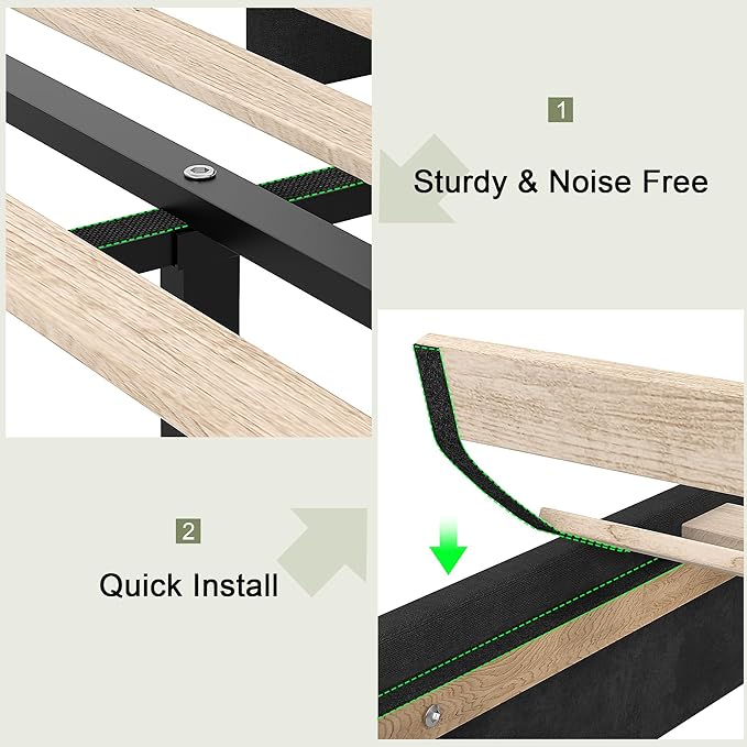 VECELO Queen Bed Frame with Upholstered Wingback Headboard, Heavy-Duty Platform Bedframe with Charging Station, Wooden Slats, No Box Spring Needed, Grey