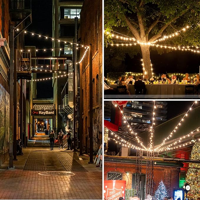 Mlambert 50Ft Outdoor String Lights, G40 Globe Patio Lights with 25+2 Waterproof Shatterproof LED Bulbs for Balcony Porch Bistro Deck-White Wire