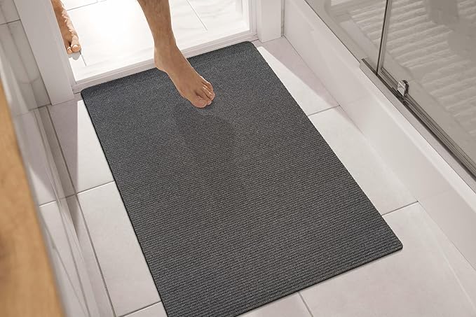 Non Slip Gray Solid Rubber Back Thing Door Mat for Entryway 2x3 for Kitchen, Rug for Bathroom, Stain Resistant Easy Cleaning Non Shedding Carpet Gray 2 x 3