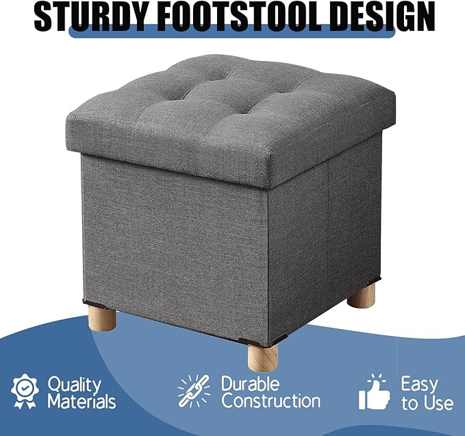 BRIAN & DANY 15 Inches Ottoman with Storage, Square Small Storage Ottoman Foot Rest with Legs, Ottomans Foot Stool for Dorm, Living Room, Entryway (Gray)