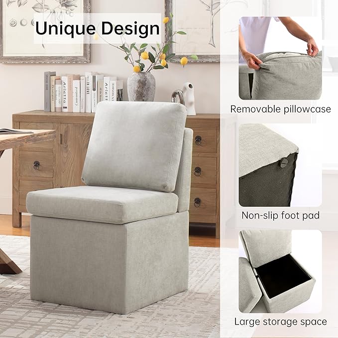 VKNOW Upholstered Dining Chairs, Modern Kitchen Chairs with Storage, Linen Armchair Dining Room Chairs for Kitchen Room (Light Grey, Set of 1)