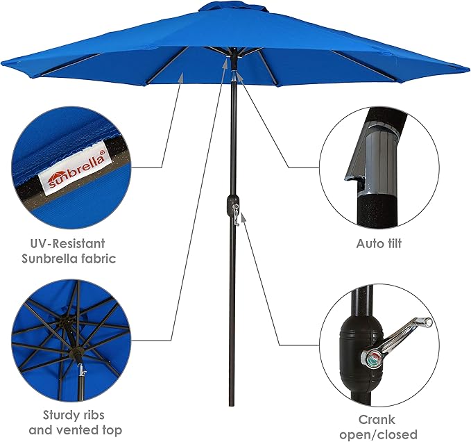 Sunnydaze Sunbrella 9-Foot Patio Umbrella with Auto Tilt and Crank - Rust Resistant Aluminum Pole