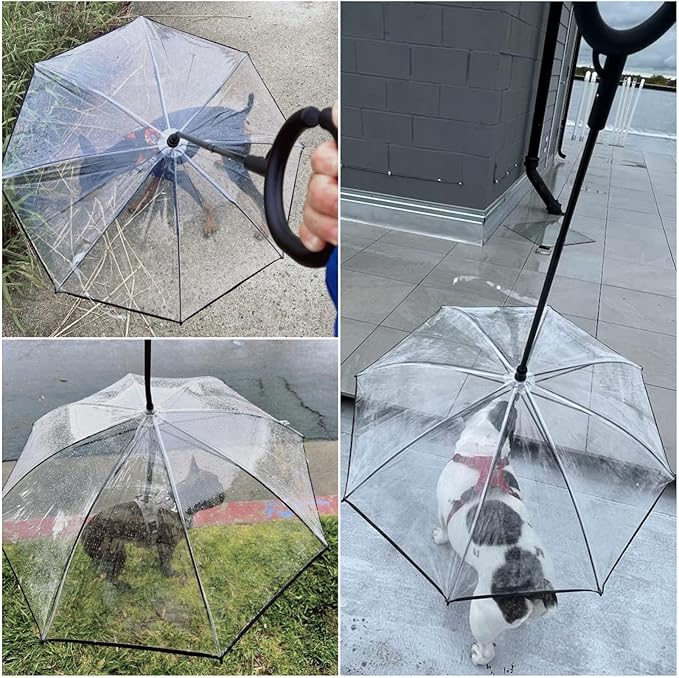 NAMSAN Dog Umbrella for Small Dogs, Self-Assembly Dog Umbrella Leash, Clear Doggie Rain Umbrella, Puppy Walking Umbrella with Adjustable Leash