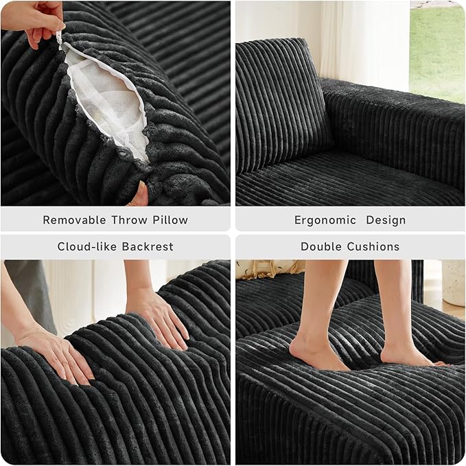 ONBRILL 110" Modular Sectional Sofa,L Shaped Couch 4 Seater with Sleeper Chaise, Sectional Couch with Deep Seat,Upholstered Corduroy Cloud Couches for Living Room,Bedroom,No Assembly Required,Black