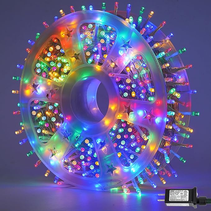 QITONG Multicolor Christmas Lights Outdoor, 165ft 500 LED String Light with 8 Modes, Clear Wire Twinkle Xmas Lights Plug-in Indoor