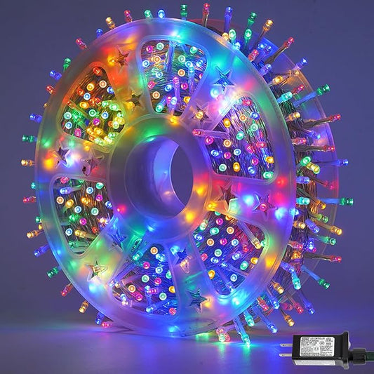QITONG Multicolor Christmas Lights Outdoor, 165ft 500 LED String Light with 8 Modes, Clear Wire Twinkle Xmas Lights Plug-in Indoor