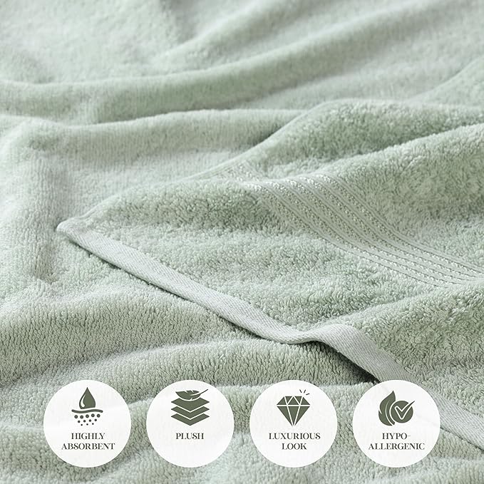 Superior Heritage Egyptian Cotton 3 Piece Towel Set, Assorted Absorbent Towels for Bathroom, Guest Bath, Luxury Home Decor Essentials, Includes 1 Bath, 1 Hand, 1 Face Towel/Washcloth, Sage