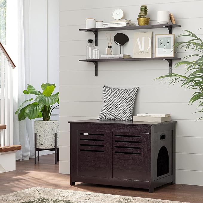 DINZI LVJ Long Wall Shelves, 39.4Inch Wall Mounted Shelves Set of 2, Extra Large Floating Storage Ledges with Sturdy Metal Brackets for Living Room, Bathroom, Bedroom, Kitchen, Espresso