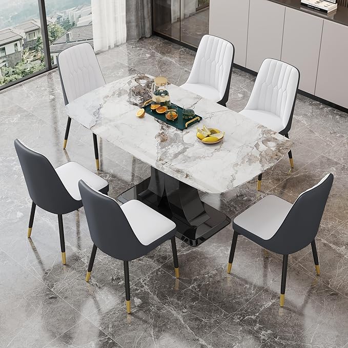 Dining Chairs Set of 8，Modern Dining Chairs, Equipped with PU Leather Backrest Cushions and Black Metal Legs, Suitable for Restaurants, Kitchens, and Bedrooms Dining Room Chairs