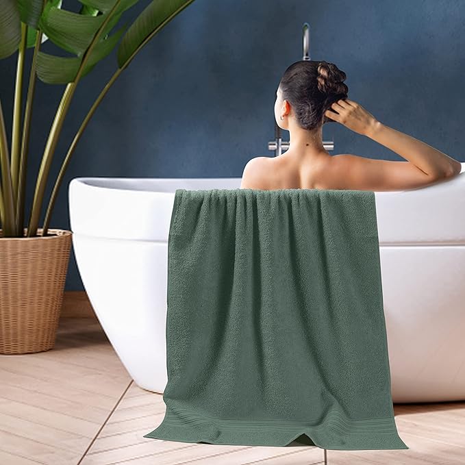 BOUTIQUO 100% Cotton 2 Pack Bath Towel Set 28x55 inches, Eco-Friendly Large Bath Towels, Compact Quickdry Lightweight Soft & Highly Absorbent Bath Towel, Ideal for Everyday Gym Travel Camp Pool - Jade