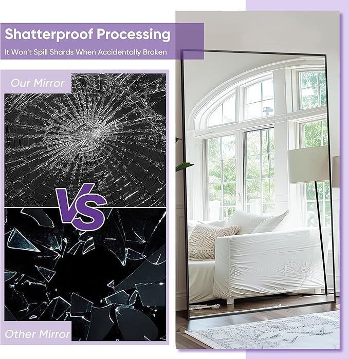 Full Length Mirror, 88"x44" Floor Mirror Freestanding, Oversized Floor Standing Mirror Full Body Mirrors with Stand for Bedroom, Hanging Mounted Mirrors for Living Room Cloakroom, Black, Rect