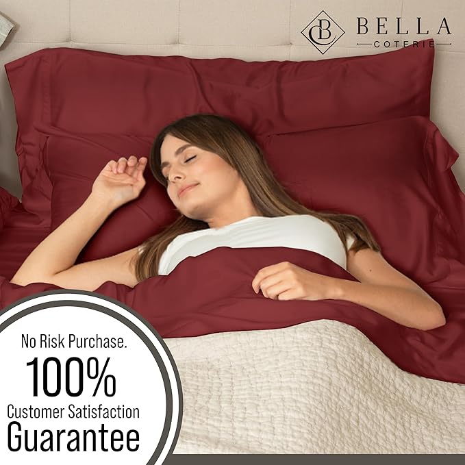 Bella Coterie Luxury Bamboo Viscose 34” Split Top King Size Sheet Set | 1 Fitted Sheet for Sleep Number & Adjustable Beds | 100% Organically Grown | Cooling & Soft | 18” Deep Pocket [Merlot]