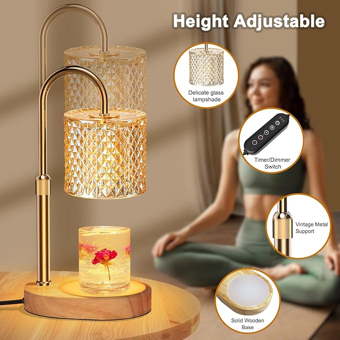 Candle Warmer Lamp, Candle Warmer Lamp with Timer, Wax Warmer with RGB Light and Dimmer, Height Adjustable - Perfect Housewarming Gift for Mom and Women