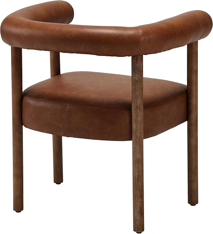 PU Leather Dining Chairs Set of 2, Modern Upholstered Dining Chairs, Curved Backrest Kitchen Dining Room Chairs Accent Chairs Arm Chairs with Natural Wood Legs, Brown